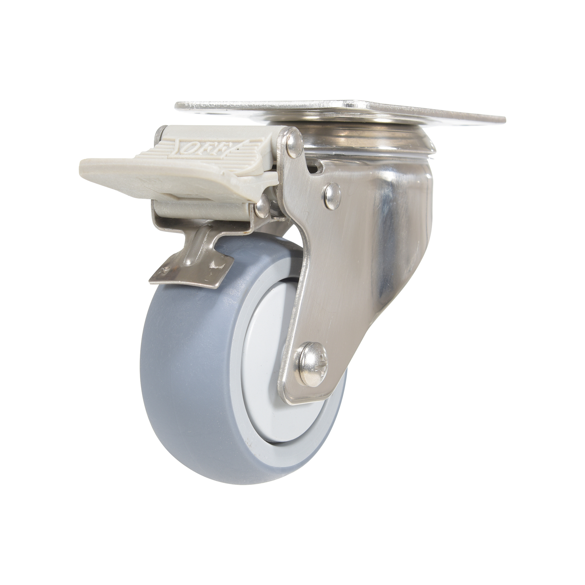 Vestil Swivel Caster with Brake - 3in. Thermoplastic Rubber Wheel, Stainless Steel, Non-Marking, Model# CST-E-SS-3X1TPR-SWTB